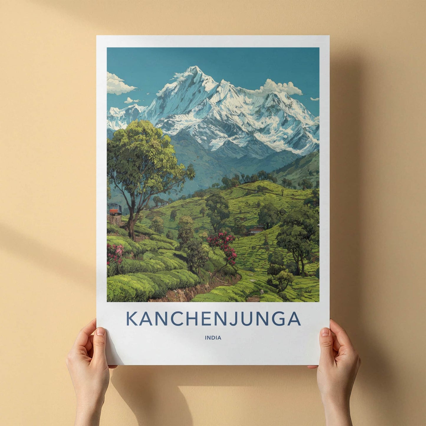 Kanchenjunga Poster - India Snowy Peaks Green Tea Framed Decor