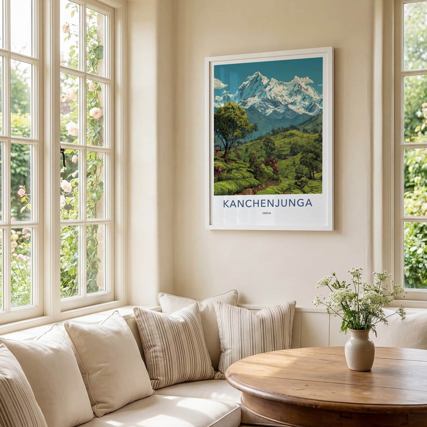 Kanchenjunga Poster - India Snowy Peaks Green Tea Framed Decor