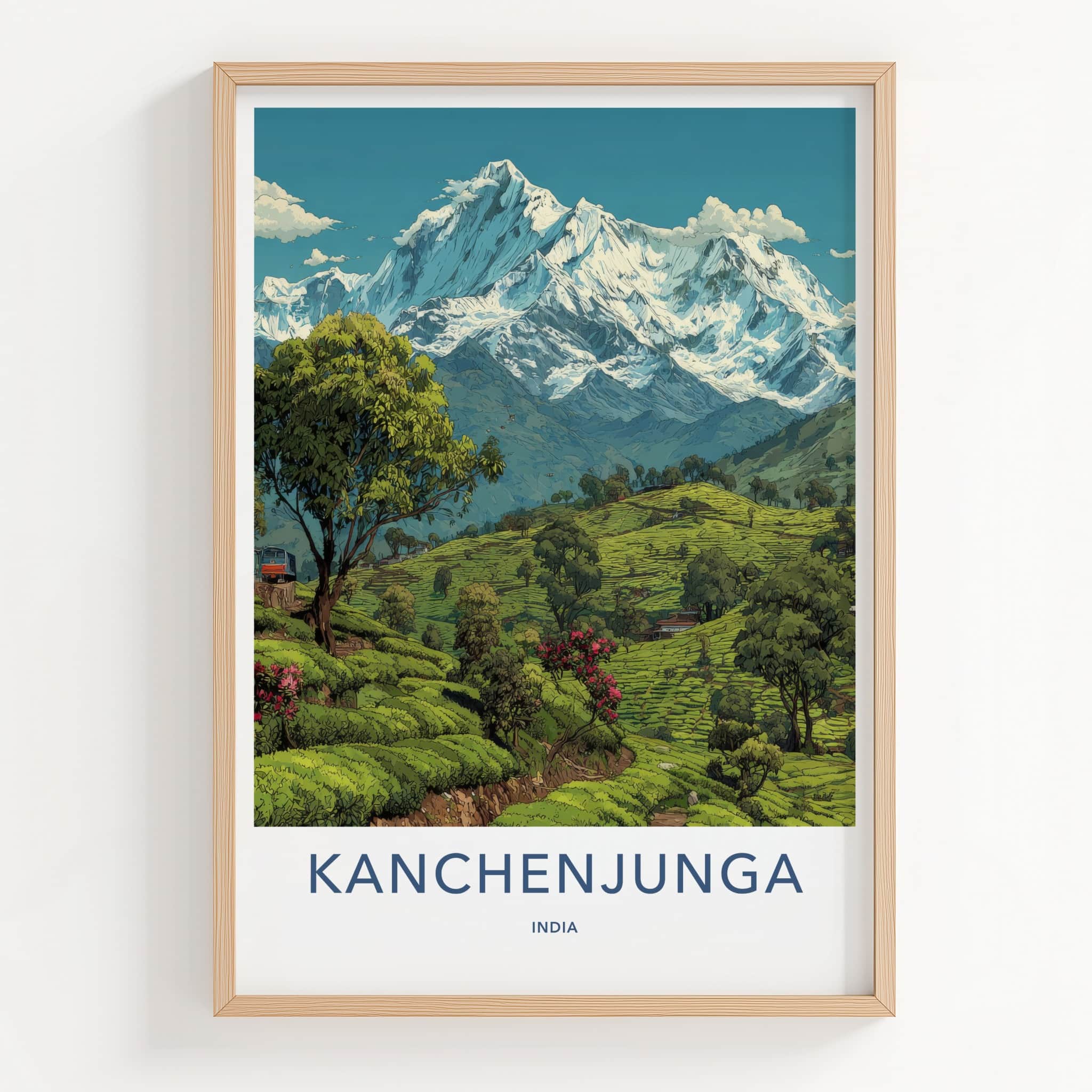 Kanchenjunga Poster - India Snowy Peaks Green Tea Framed Decor
