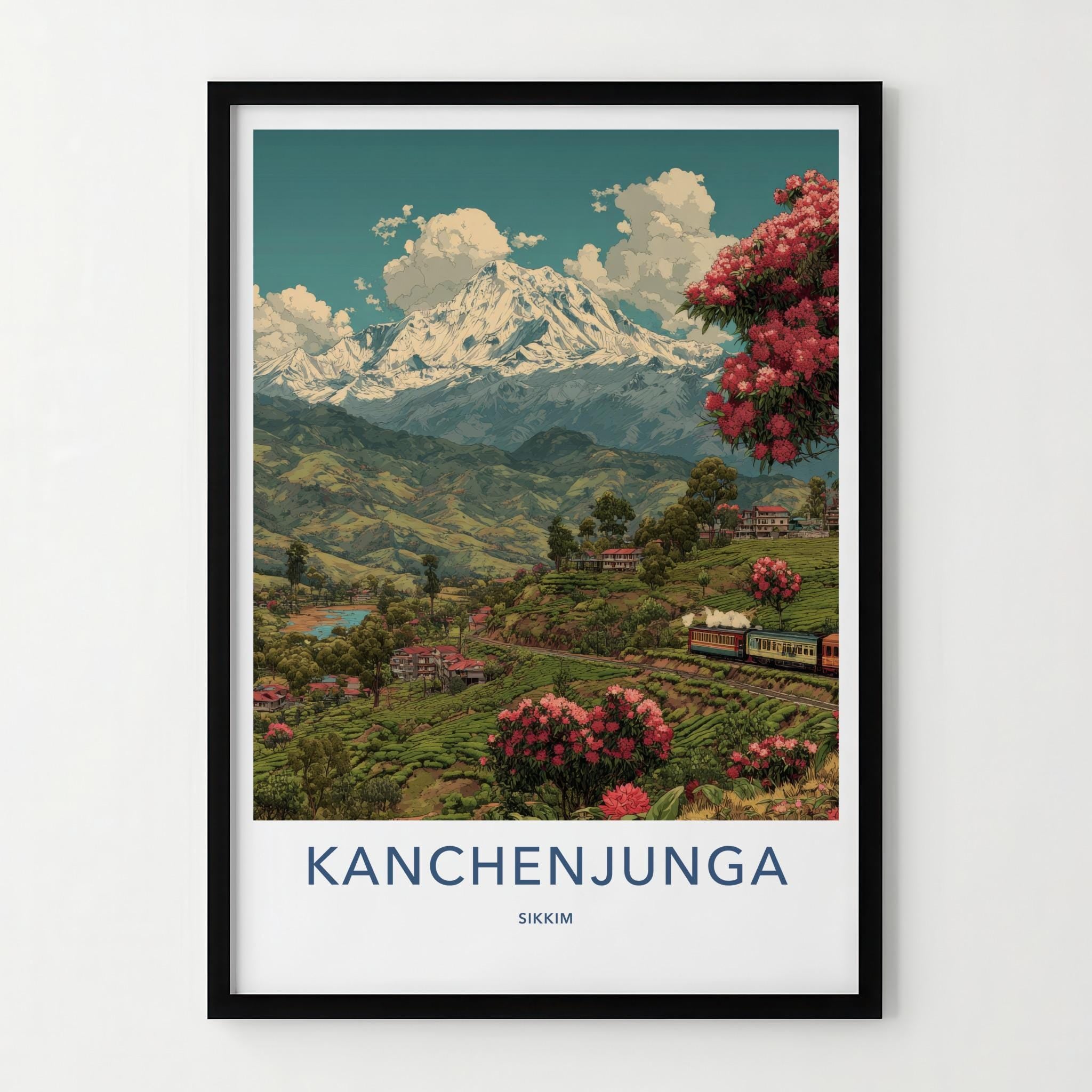 Kanchenjunga Poster - India Travel Art - Sikkim Himalayan Tea Train Home Decor