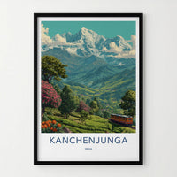 KANCHENJUNGA Poster - India Travel Art - Sikkim Mountain Tea Train Home Decor