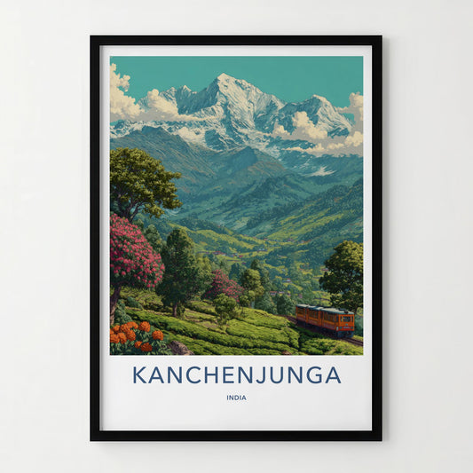 KANCHENJUNGA Poster - India Travel Art - Sikkim Mountain Tea Train Home Decor