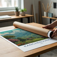 KANCHENJUNGA Poster - India Travel Art - Sikkim Mountain Tea Train Home Decor