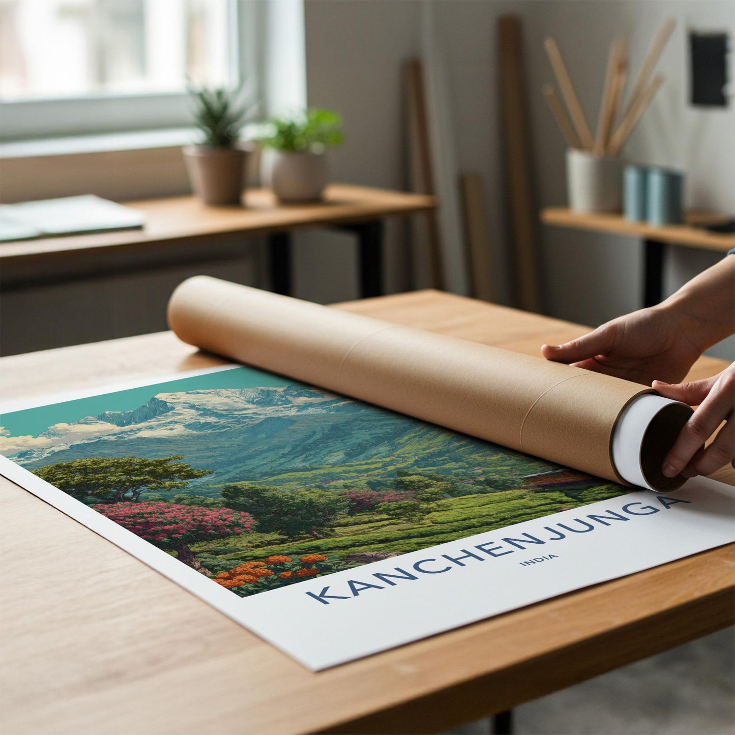 KANCHENJUNGA Poster - India Travel Art - Sikkim Mountain Tea Train Home Decor