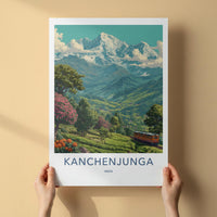 KANCHENJUNGA Poster - India Travel Art - Sikkim Mountain Tea Train Home Decor