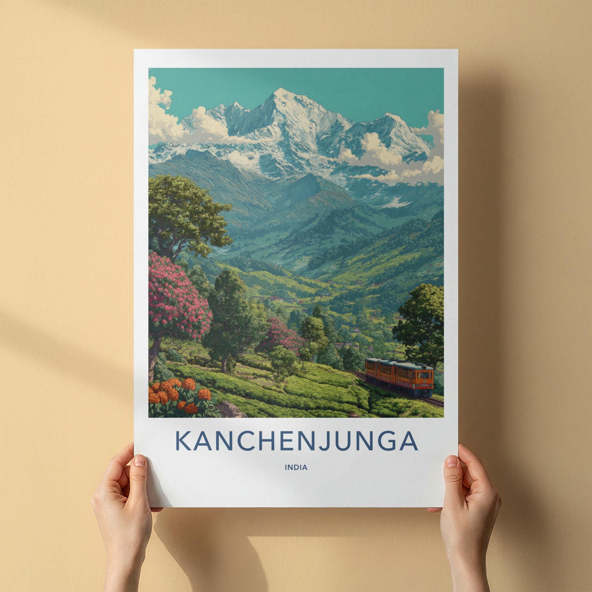 KANCHENJUNGA Poster - India Travel Art - Sikkim Mountain Tea Train Home Decor