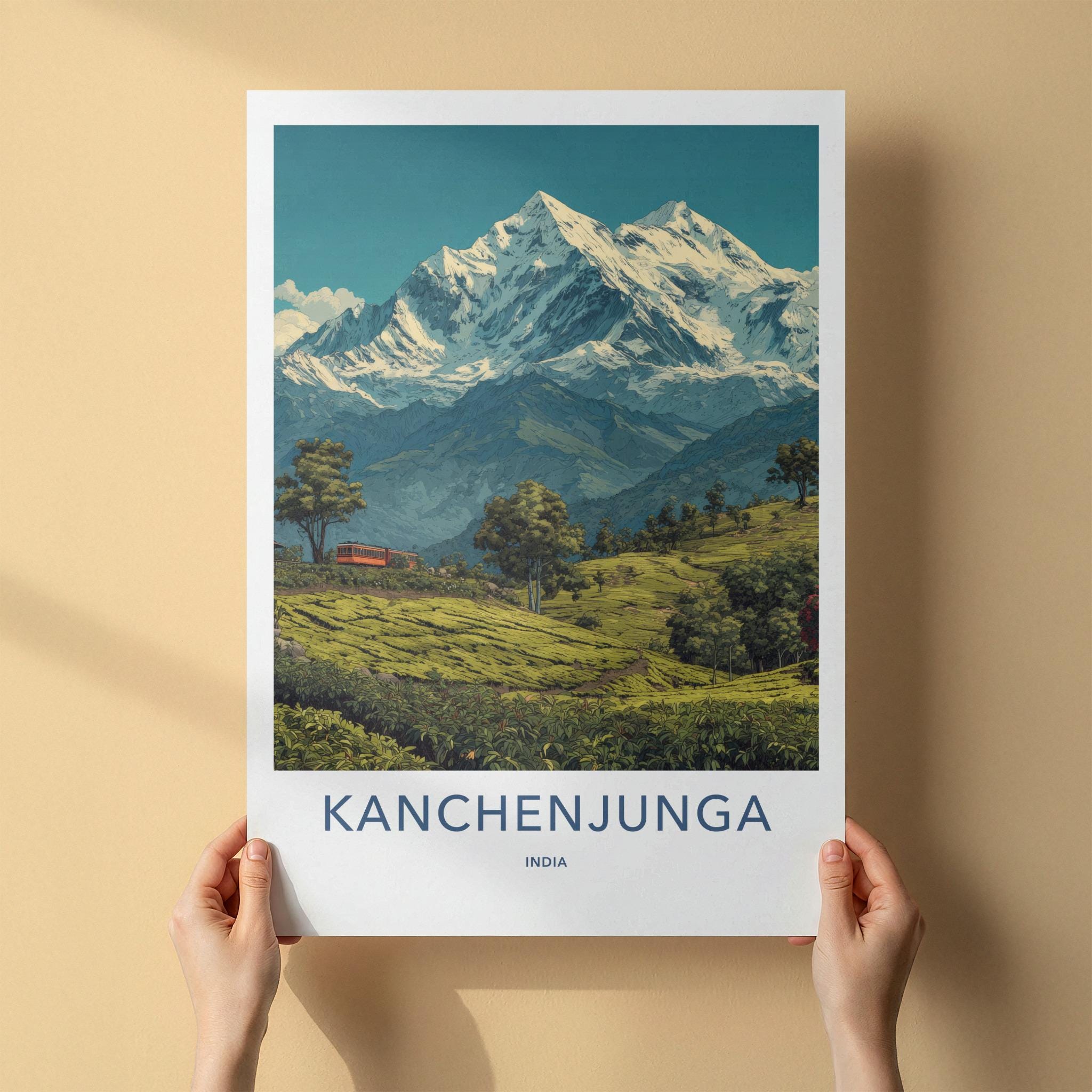Kanchenjunga Poster - India Travel Art - Sikkim Mountain Terraces Wall Decor
