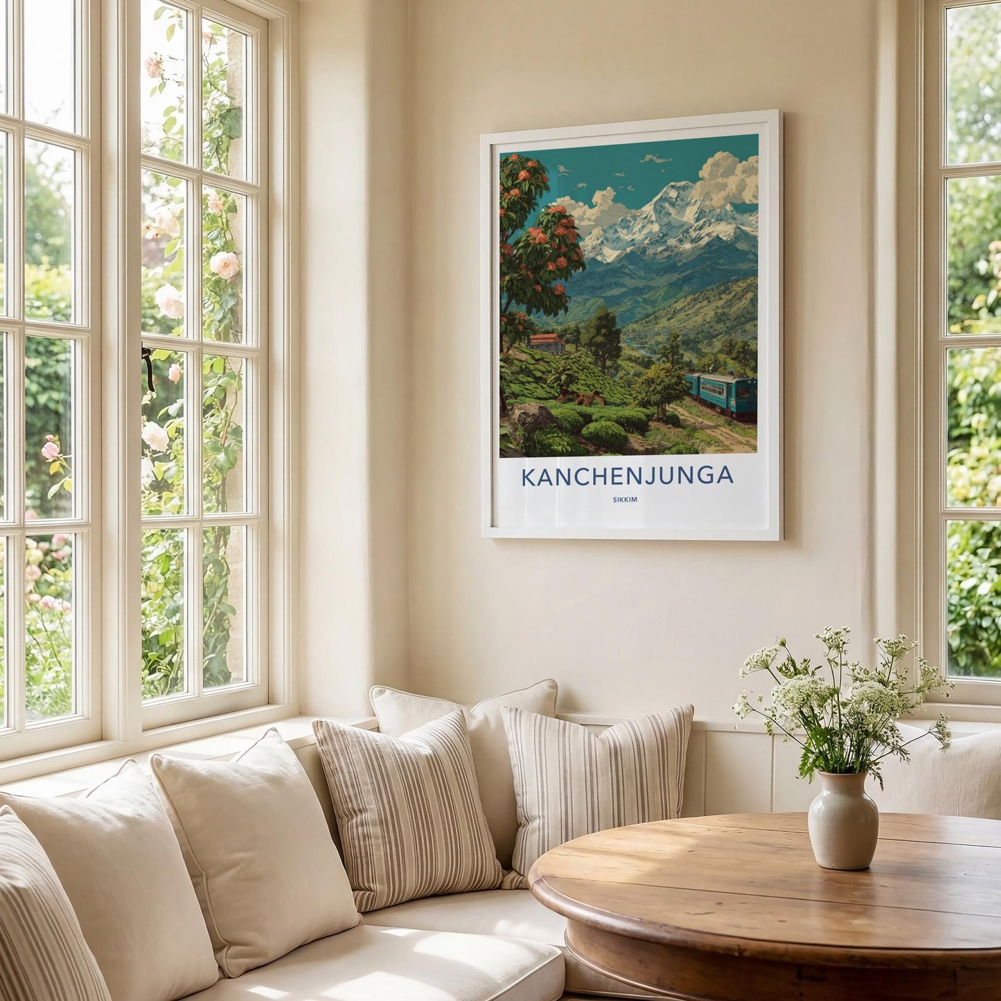 Kanchenjunga Poster - India Travel Art - Sikkim Mountain Train Home Decor