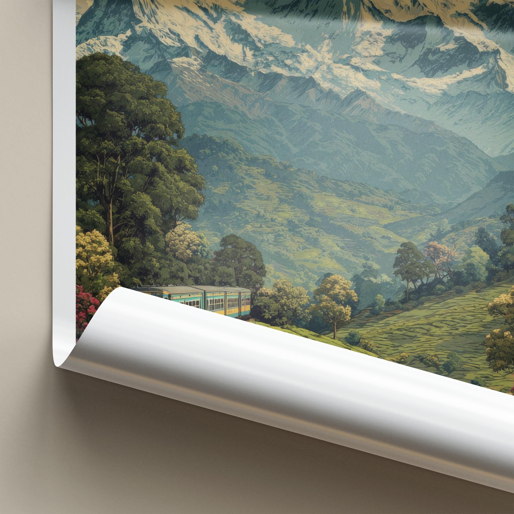 Kanchenjunga Poster - India Travel Art - Sikkim Mountain Train Home Decor