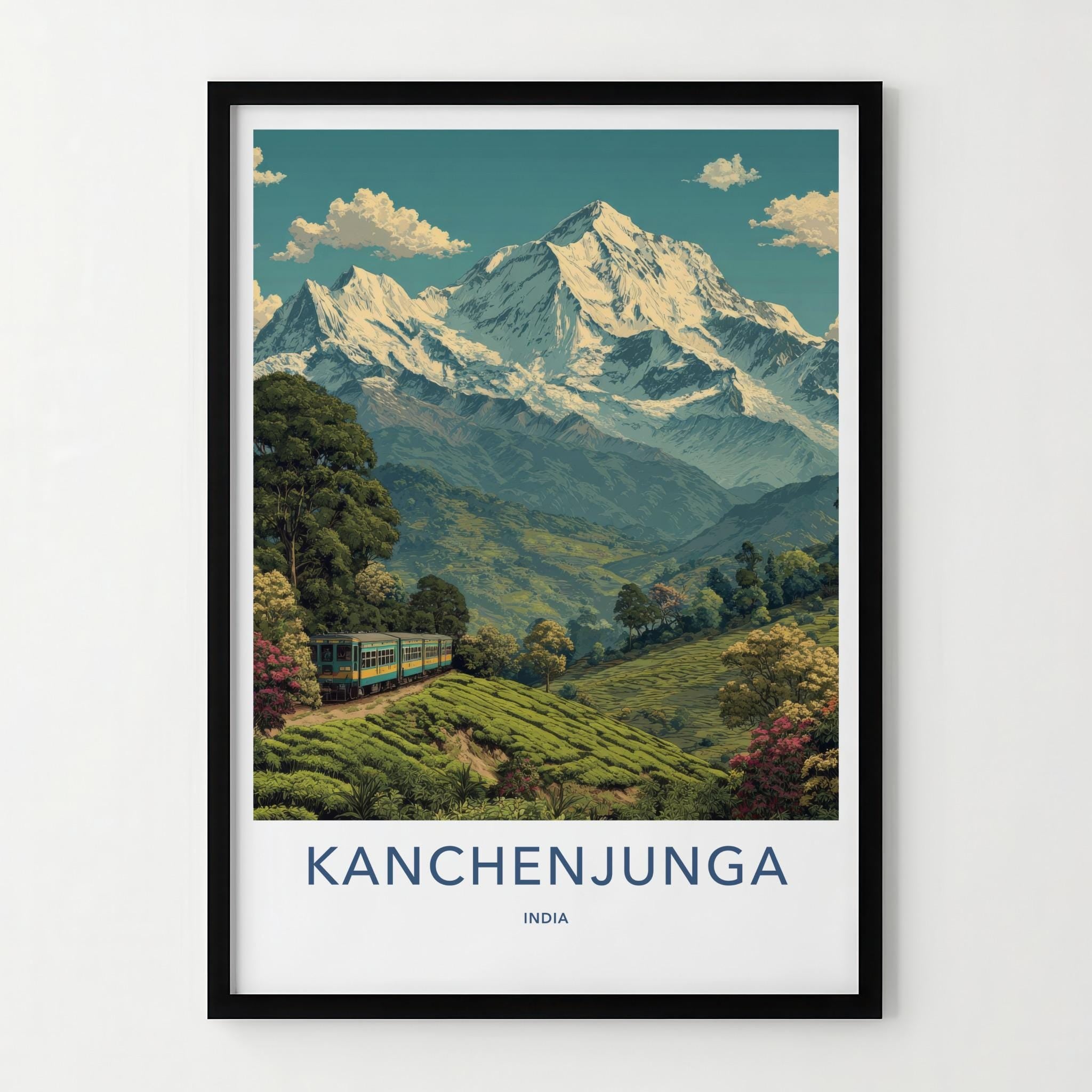 Kanchenjunga Poster - India Travel Art - Sikkim Mountain Train Home Decor
