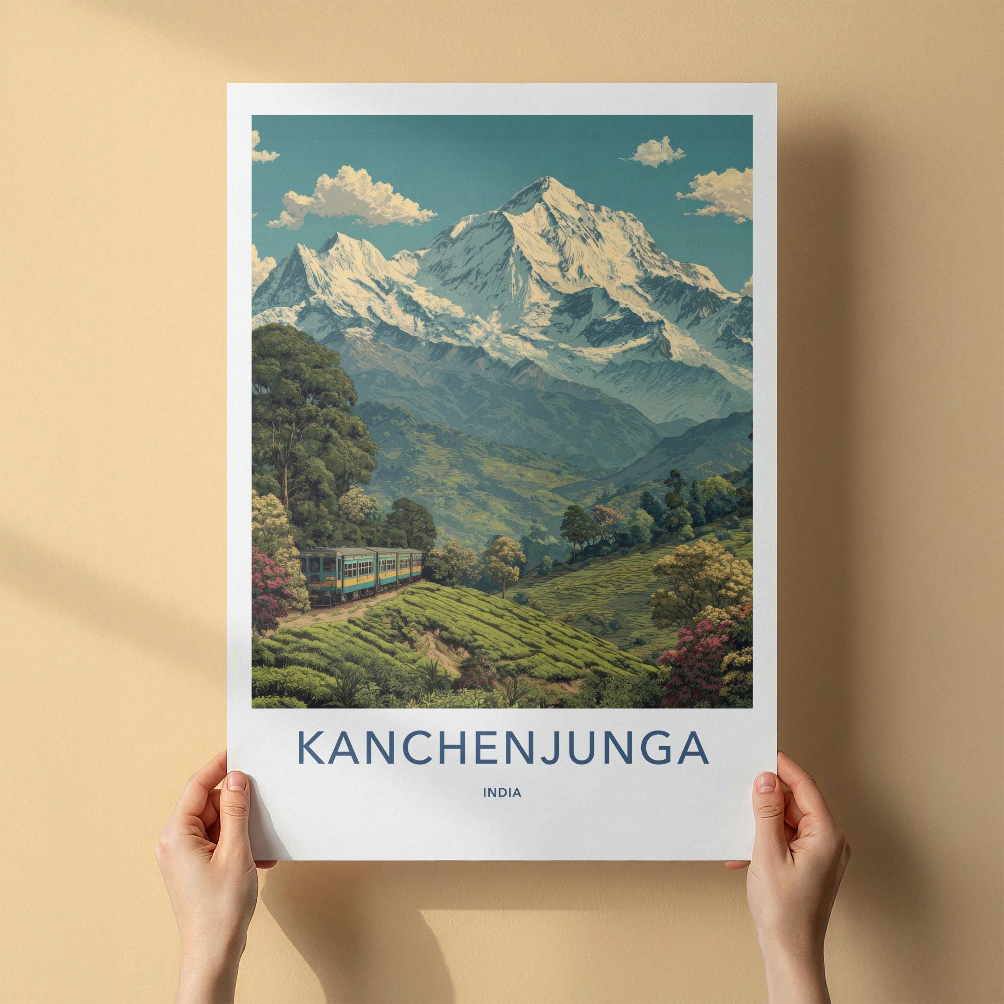 Kanchenjunga Poster - India Travel Art - Sikkim Mountain Train Home Decor