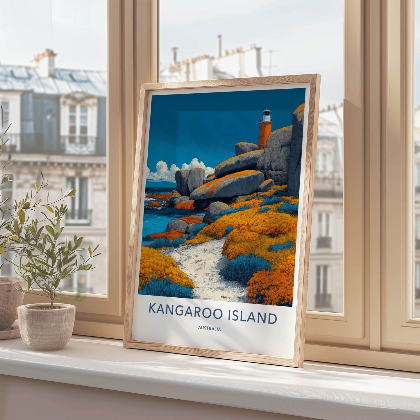 Kangaroo Island Poster - Australia Travel Art - Coastal Cliffs Lighthouse Home Decor