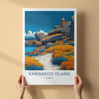 Kangaroo Island Poster - Australia Travel Art - Coastal Cliffs Lighthouse Home Decor
