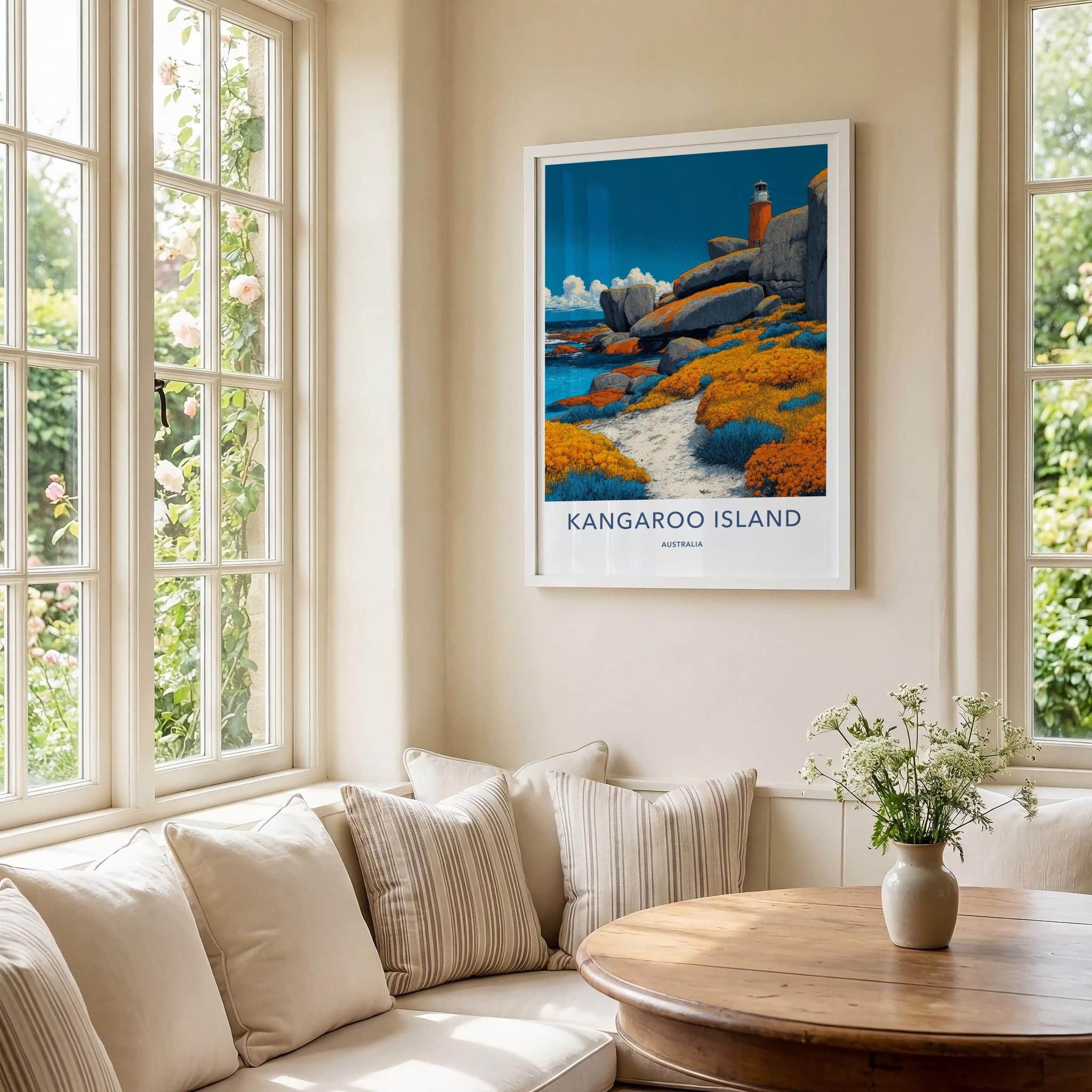 Kangaroo Island Poster - Australia Travel Art - Coastal Cliffs Lighthouse Home Decor