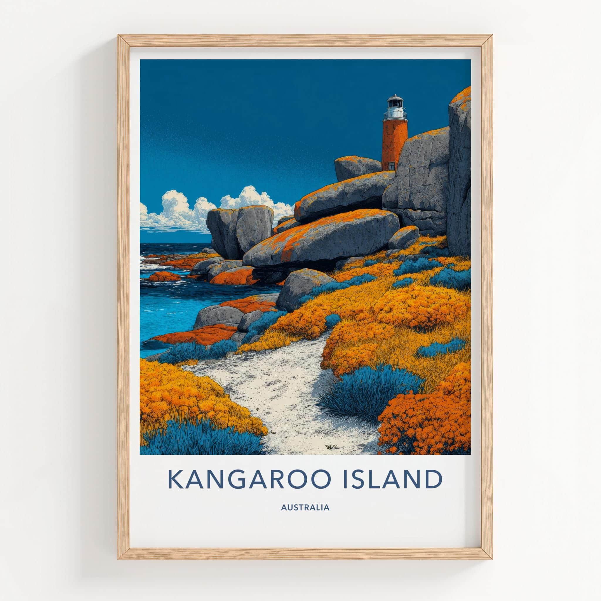 Kangaroo Island Poster - Australia Travel Art - Coastal Cliffs Lighthouse Home Decor