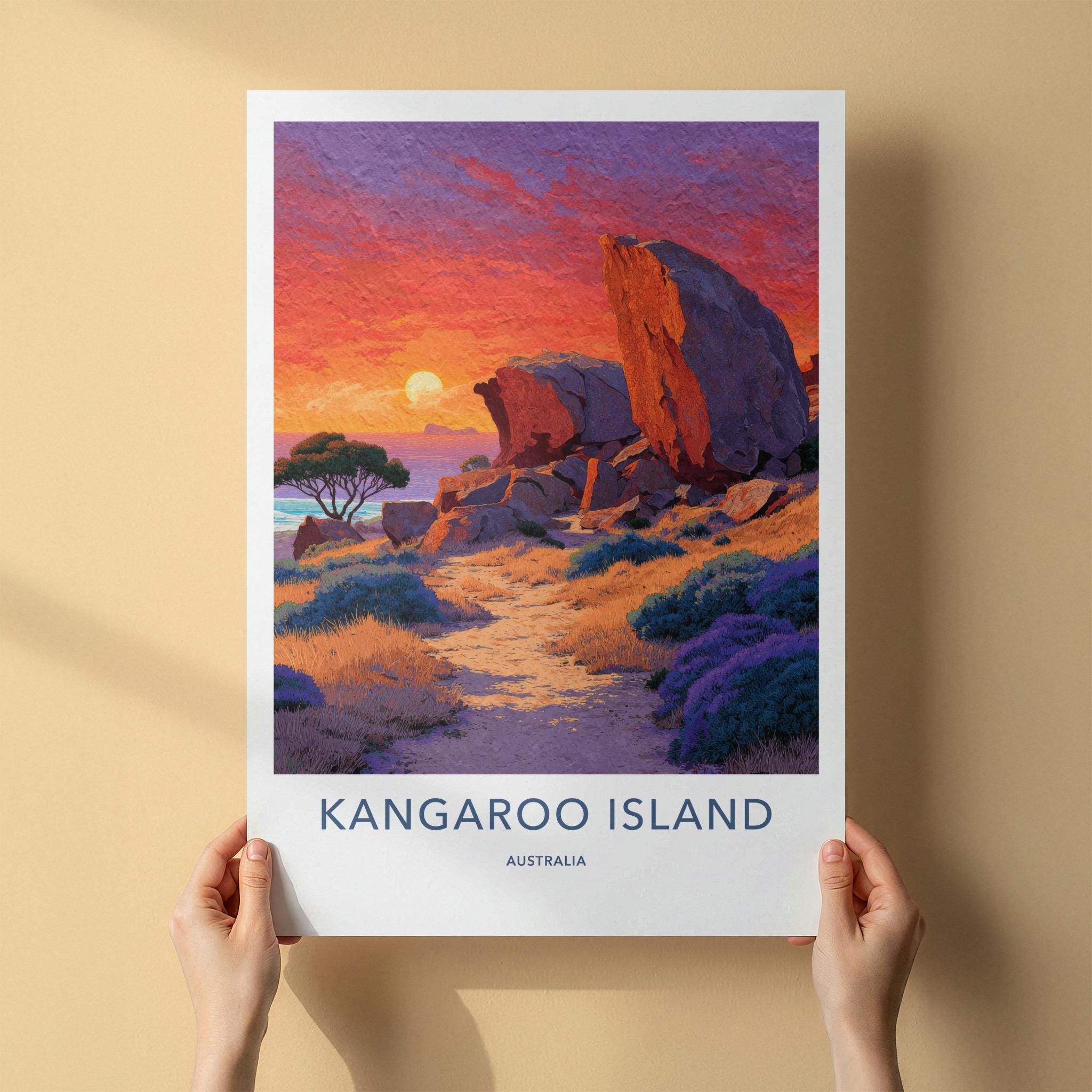 Kangaroo Island Poster - Australia Travel Art - Coastal Rocks Sunset Wall Decor