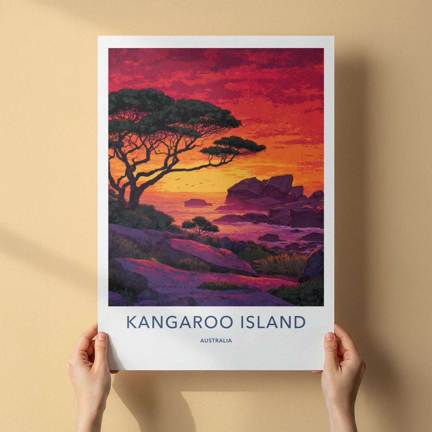 Kangaroo Island Poster - Australia Travel Art - Vibrant Coastal Sunset Home Decor