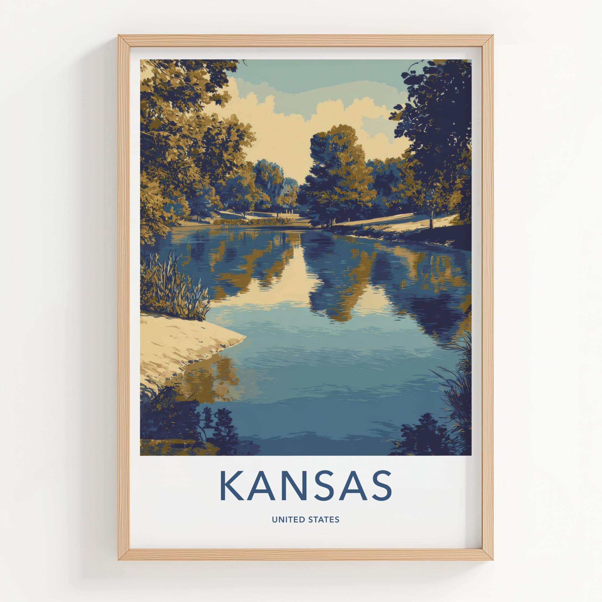 Kansas Poster - Kansas Framed Art - Lush Lakeside Vista Framed Decor