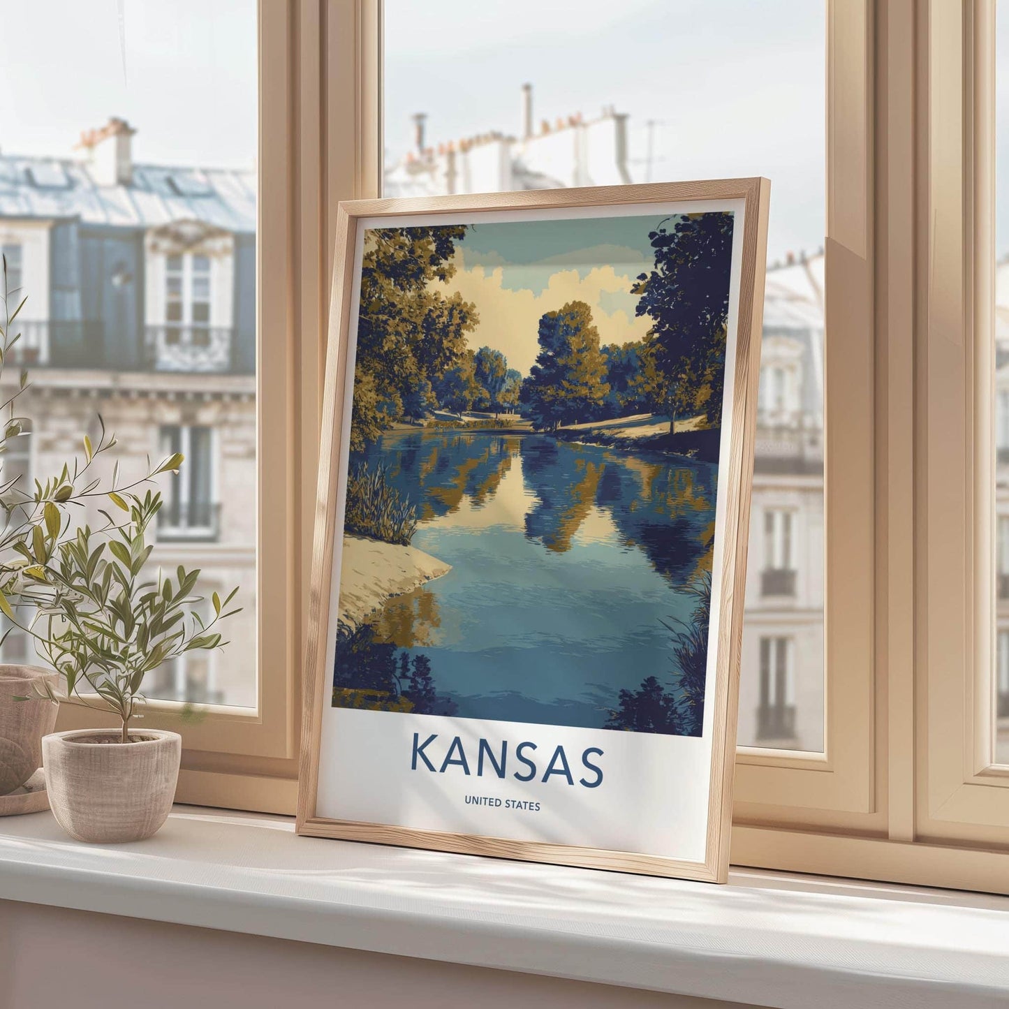 Kansas Poster - Kansas Framed Art - Lush Lakeside Vista Framed Decor