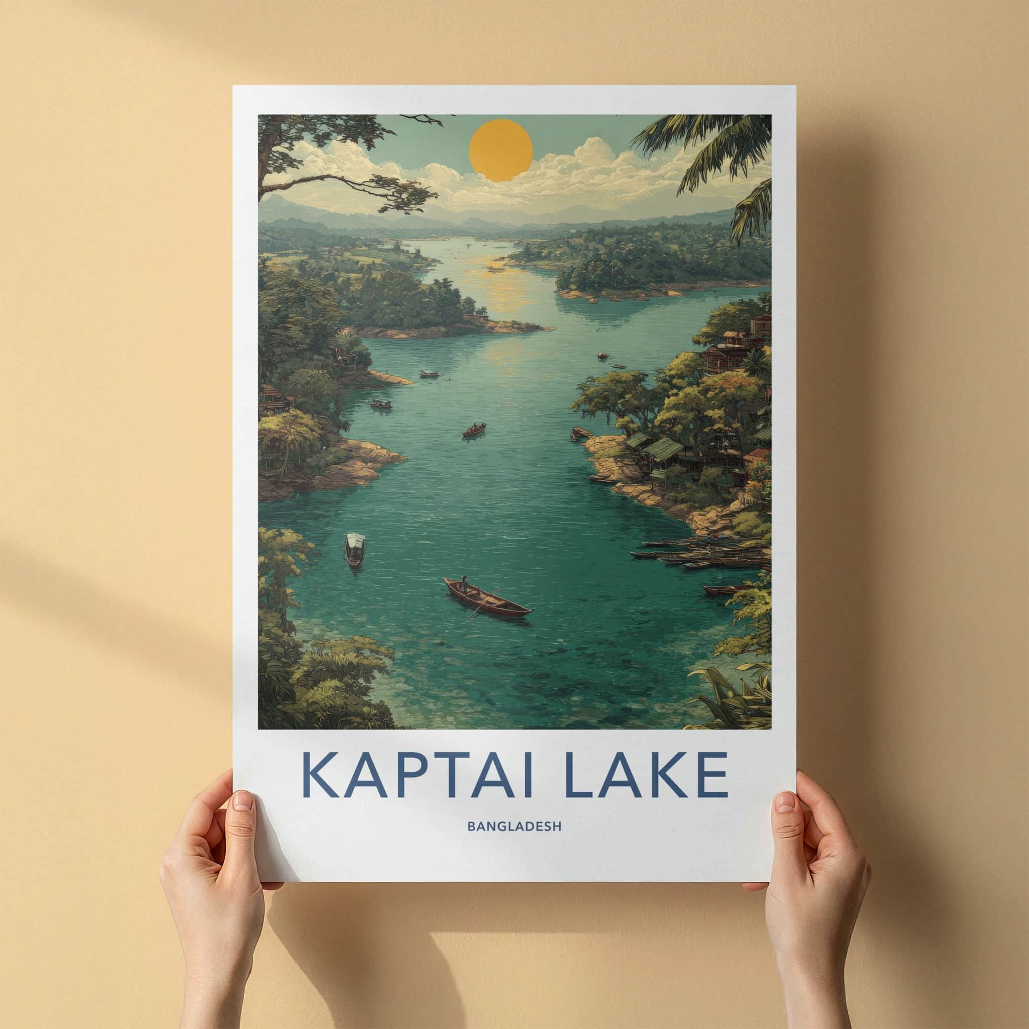 Kaptai Lake Poster - Bangladesh Travel Print - Scenic Lake Boats Home Decor