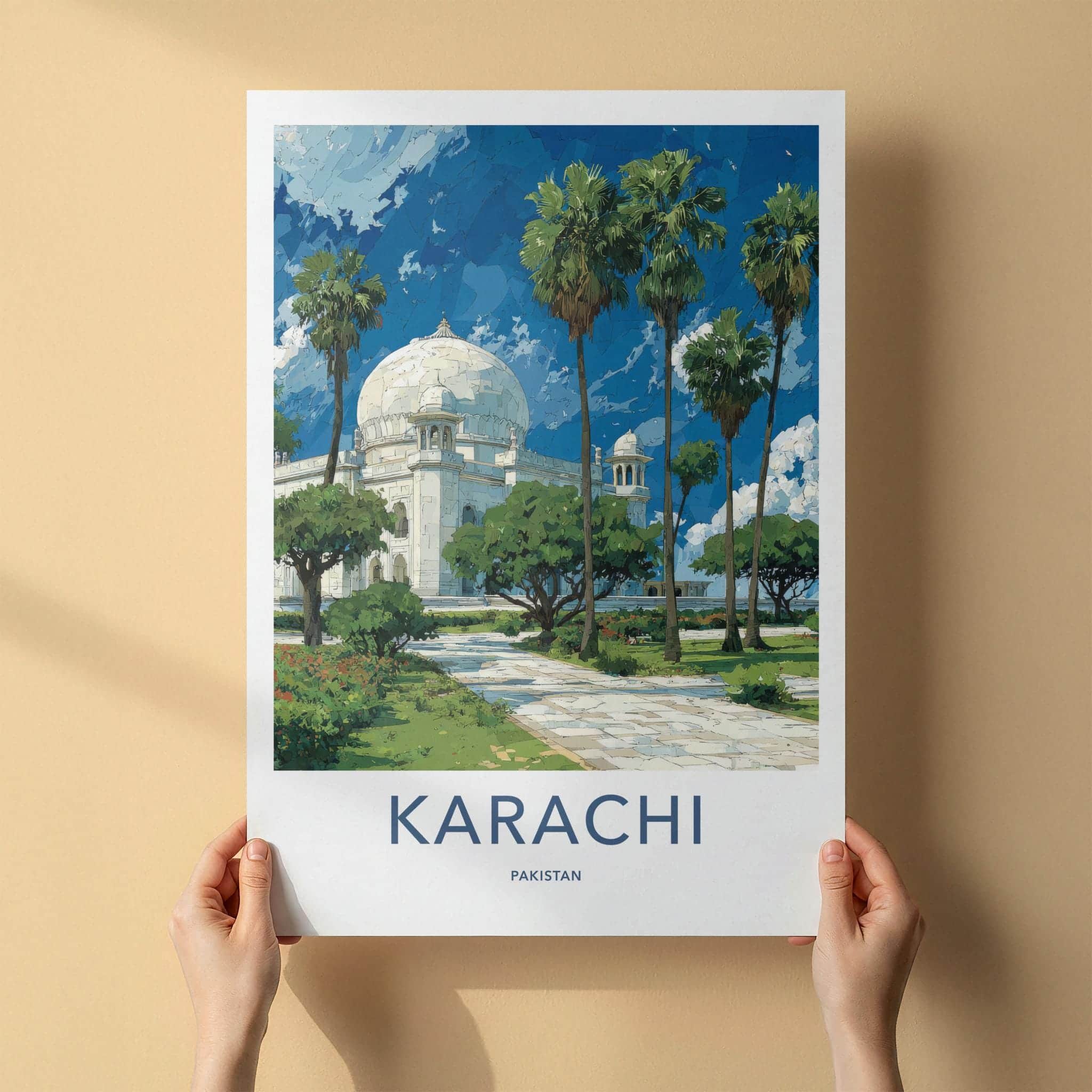 Karachi Poster - Pakistan Art Print - Majestic White Dome Home Decor