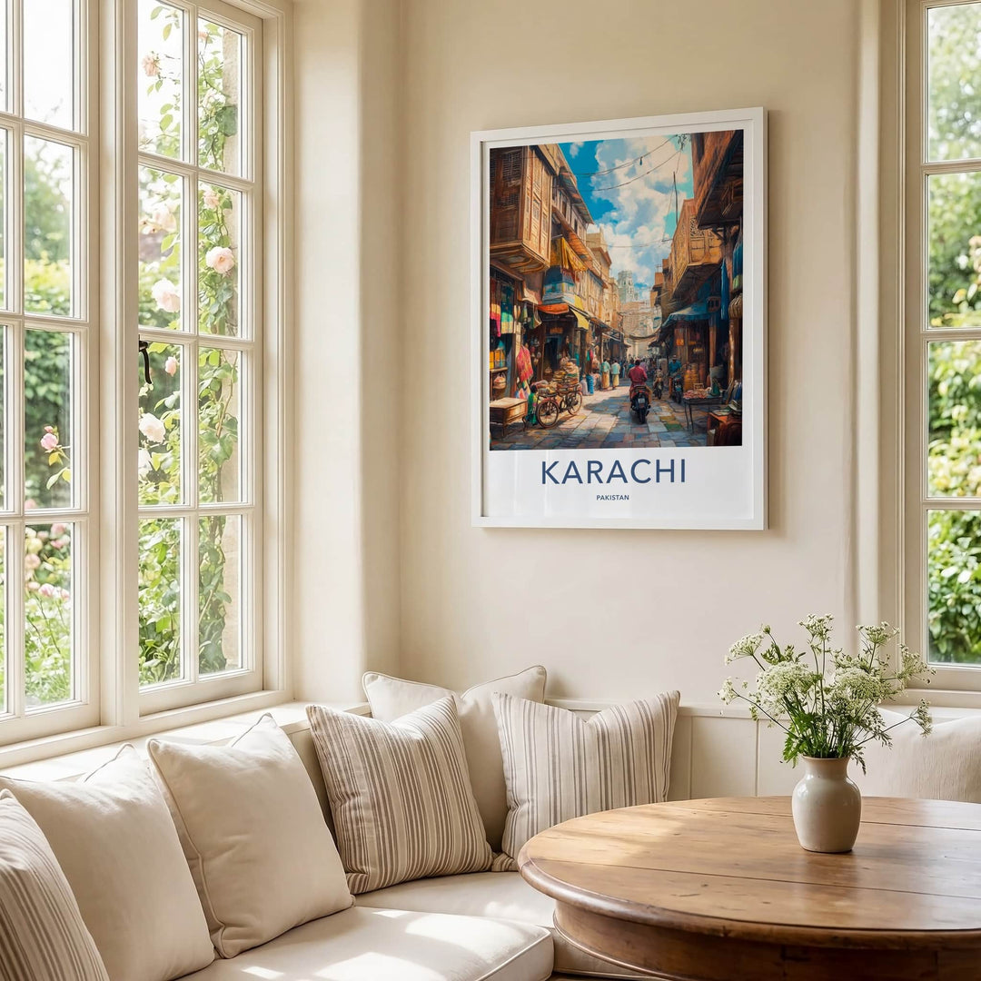 Karachi Poster - Pakistan Travel Art - Bustling Street Market Home Decor
