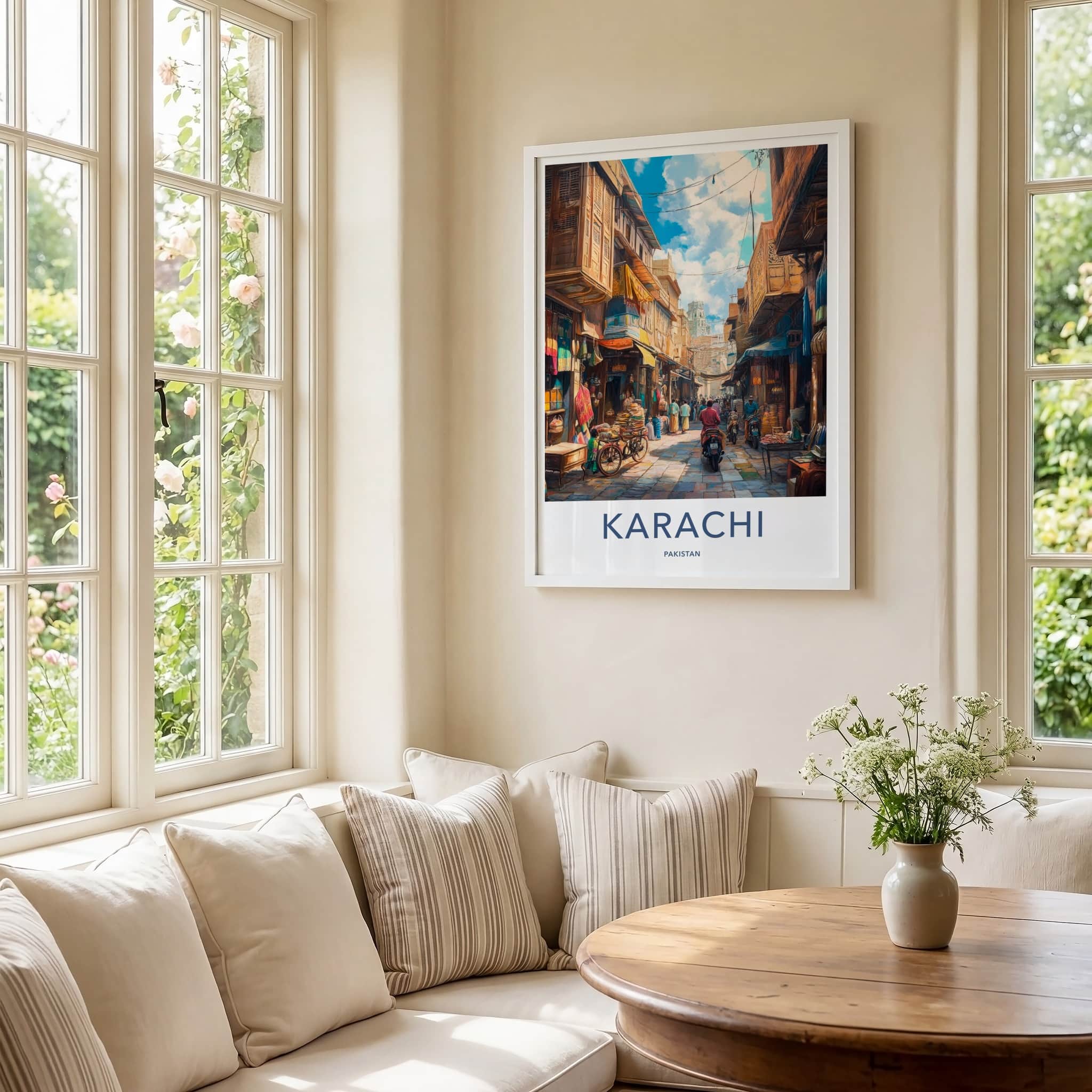 Karachi Poster - Pakistan Travel Art - Bustling Street Market Home Decor