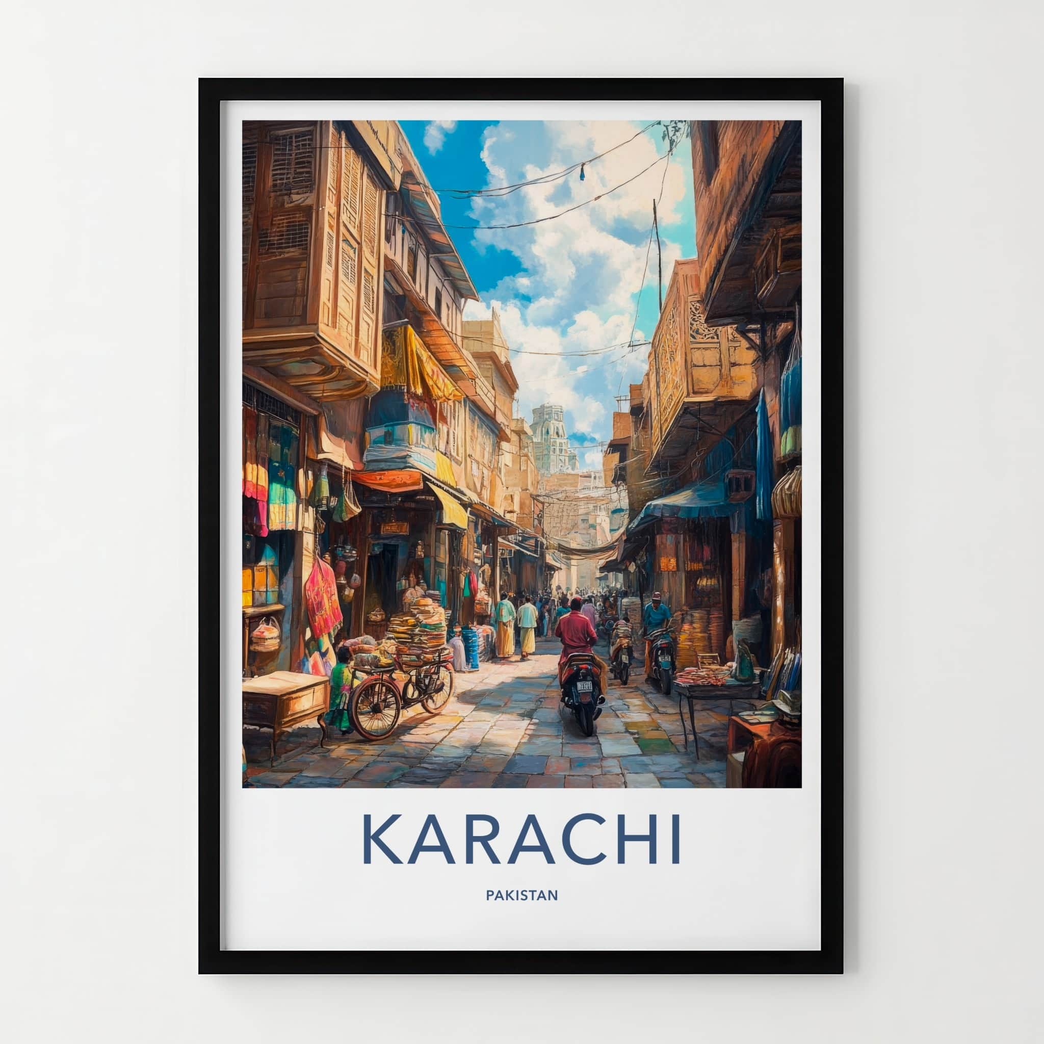 Karachi Poster - Pakistan Travel Art - Bustling Street Market Home Decor