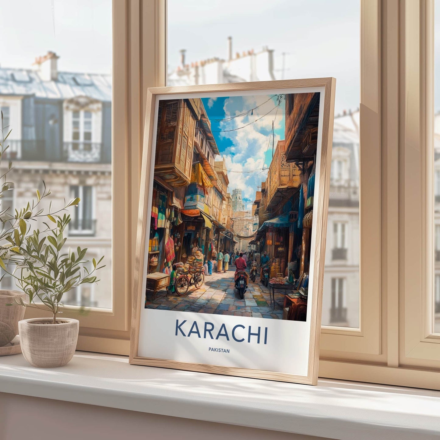 Karachi Poster - Pakistan Travel Art - Bustling Street Market Home Decor