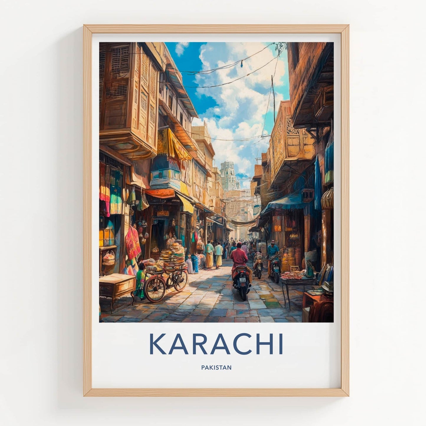 Karachi Poster - Pakistan Travel Art - Bustling Street Market Home Decor