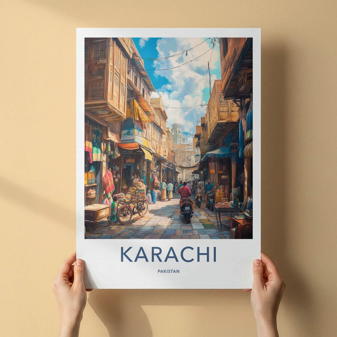 Karachi Poster - Pakistan Travel Art - Bustling Street Market Home Decor
