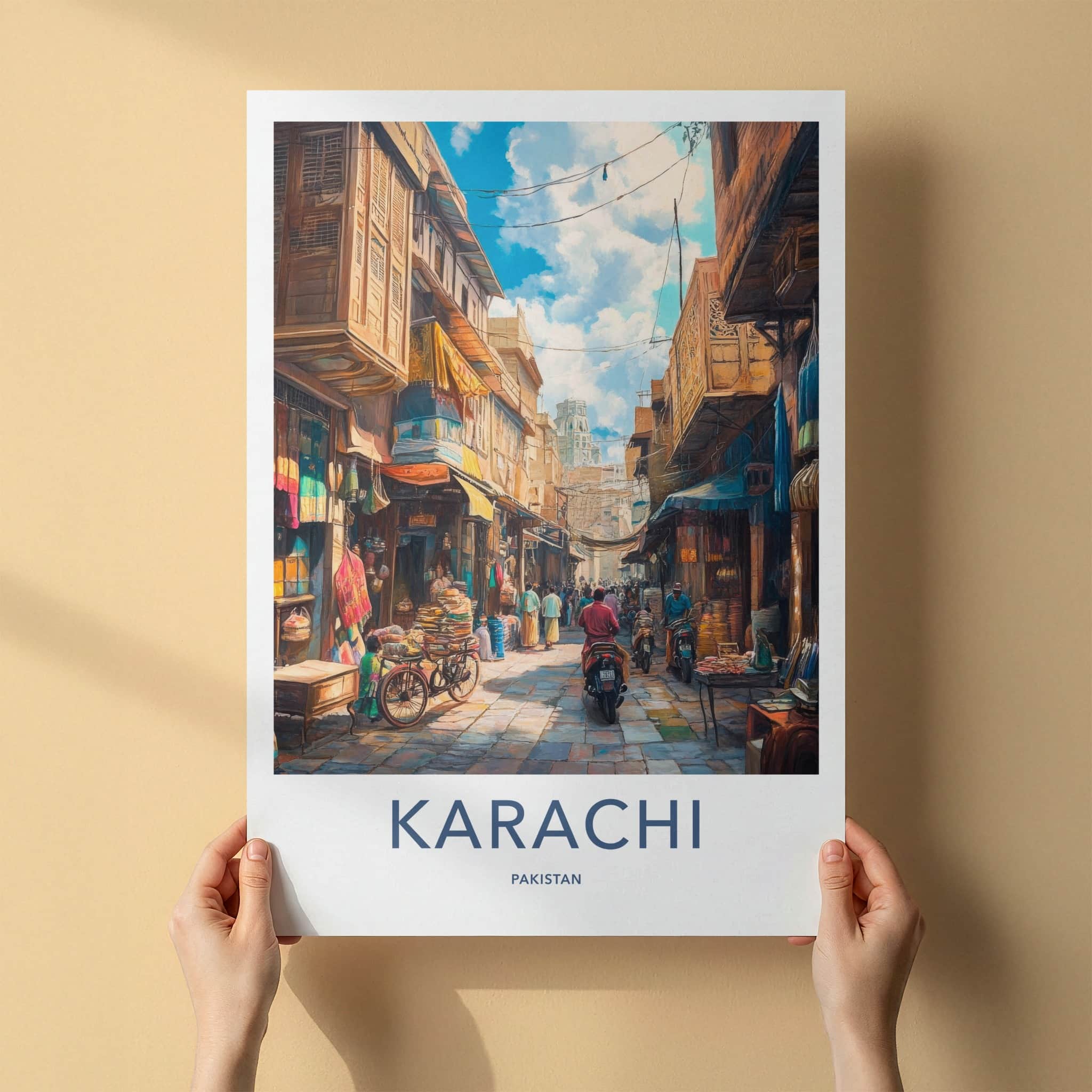 Karachi Poster - Pakistan Travel Art - Bustling Street Market Home Decor