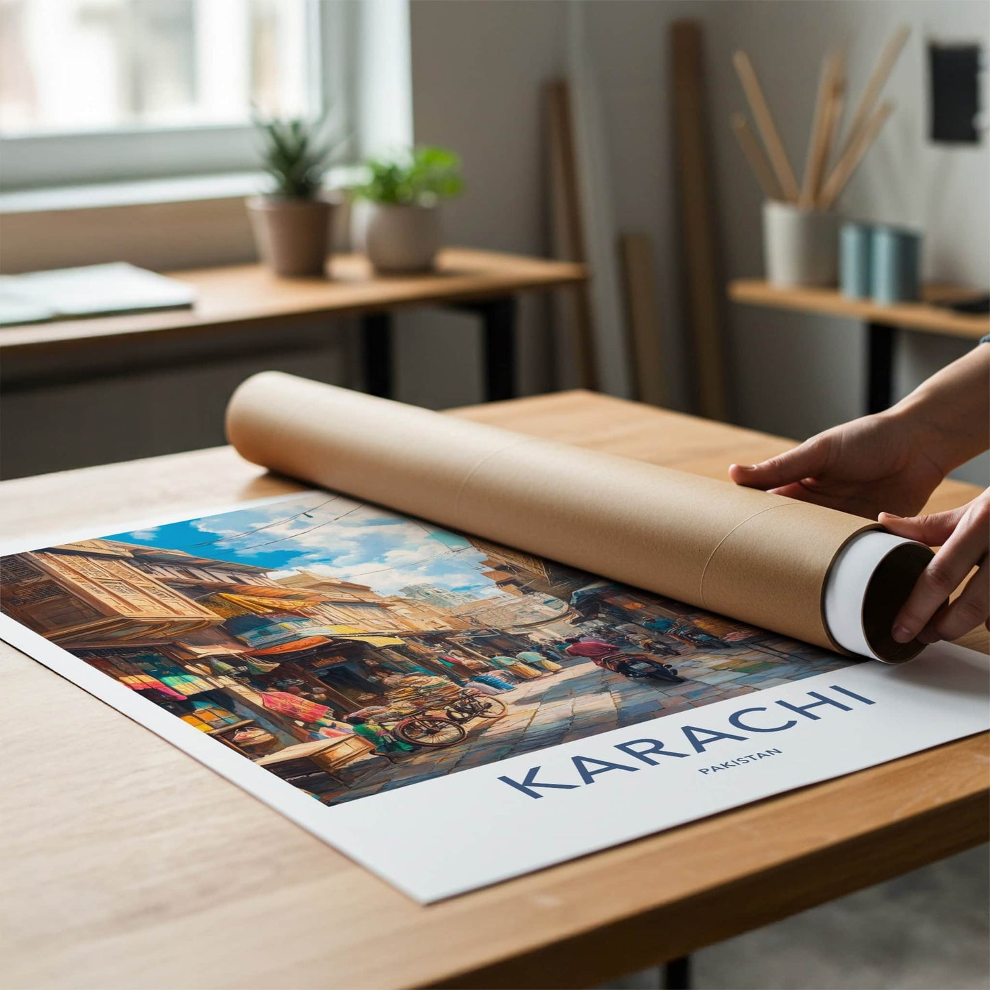 Karachi Poster - Pakistan Travel Art - Bustling Street Market Home Decor