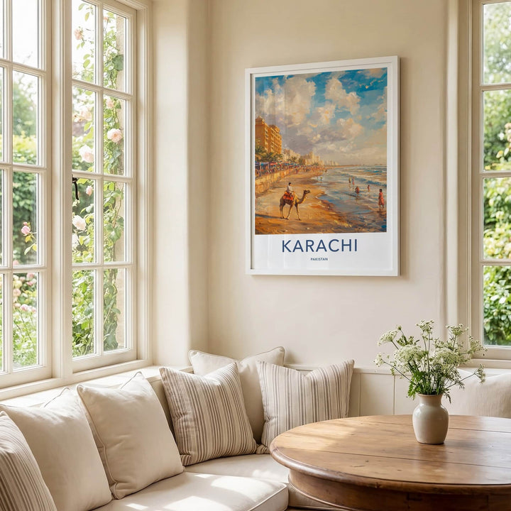 Karachi Poster - Pakistan Travel Art - Camel Rider Beach Home Decor