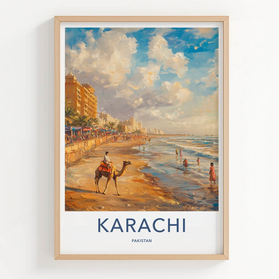 Karachi Poster - Pakistan Travel Art - Camel Rider Beach Home Decor