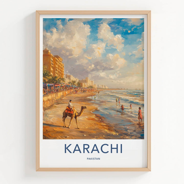 Karachi Poster - Pakistan Travel Art - Camel Rider Beach Home Decor