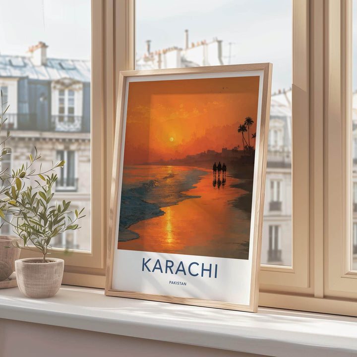 Karachi Poster - Pakistan Travel Art - Camel Riders Sunset Home Decor