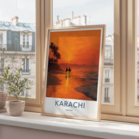 Karachi Poster - Pakistan Travel Art - Camels Sunset Beach Home Decor