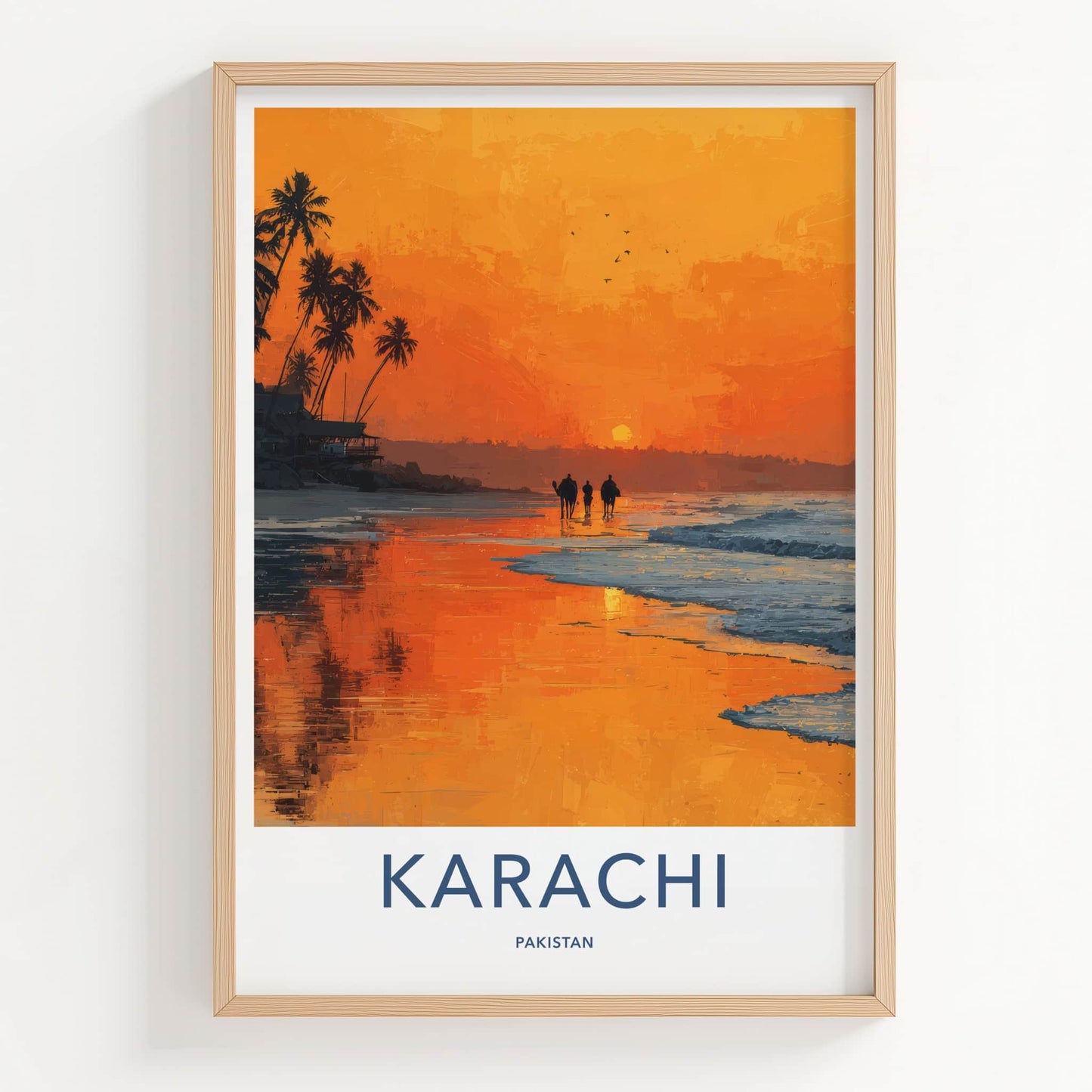 Karachi Poster - Pakistan Travel Art - Sunset Beach Camels Home Decor