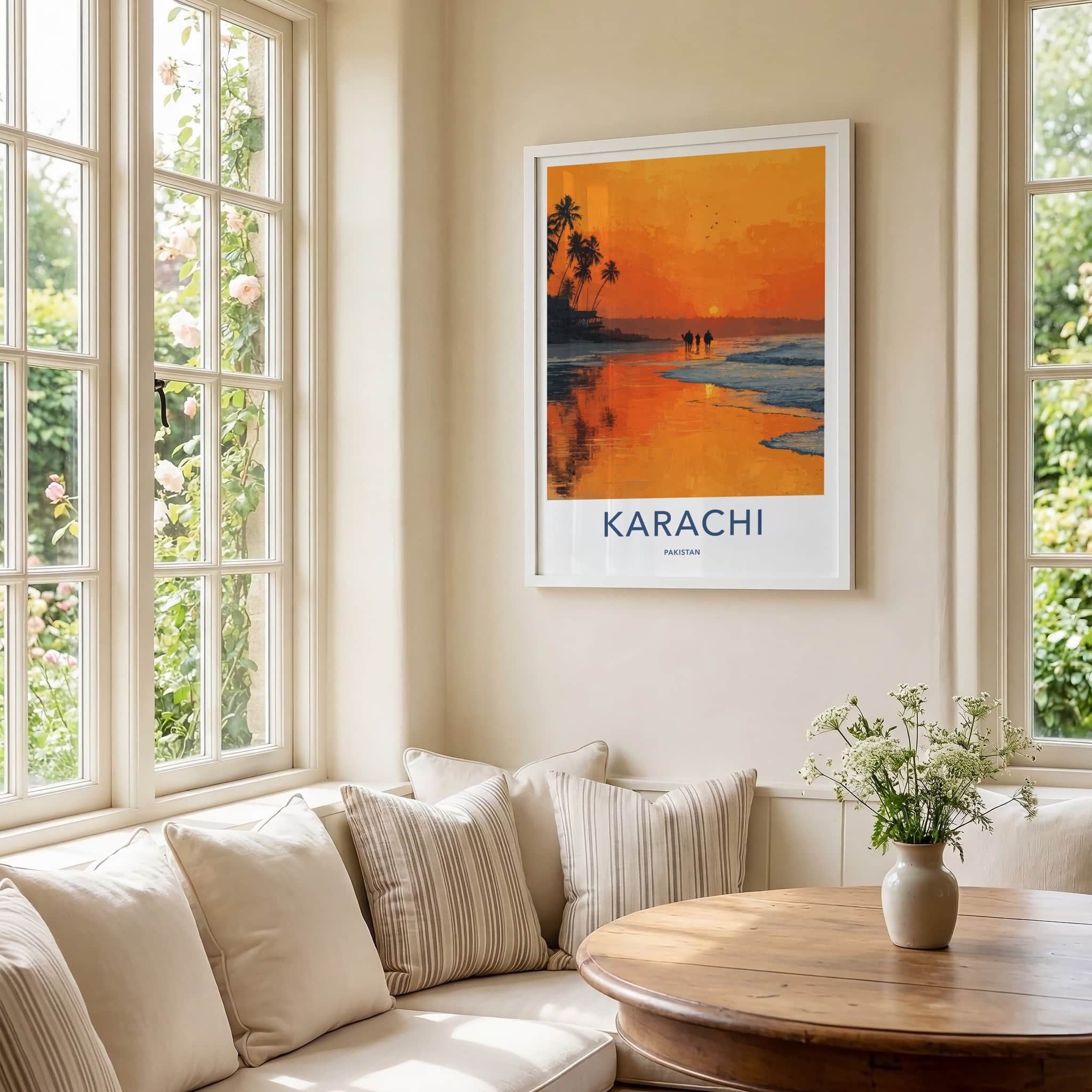 Karachi Poster - Pakistan Travel Art - Sunset Beach Camels Home Decor