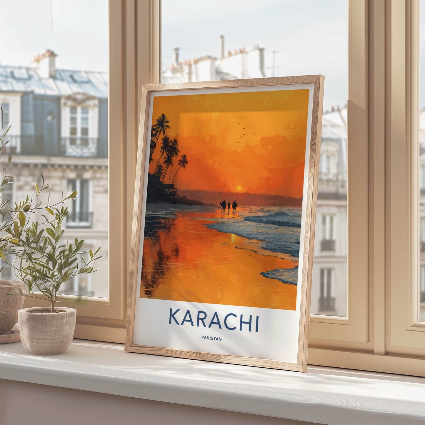 Karachi Poster - Pakistan Travel Art - Sunset Beach Camels Home Decor