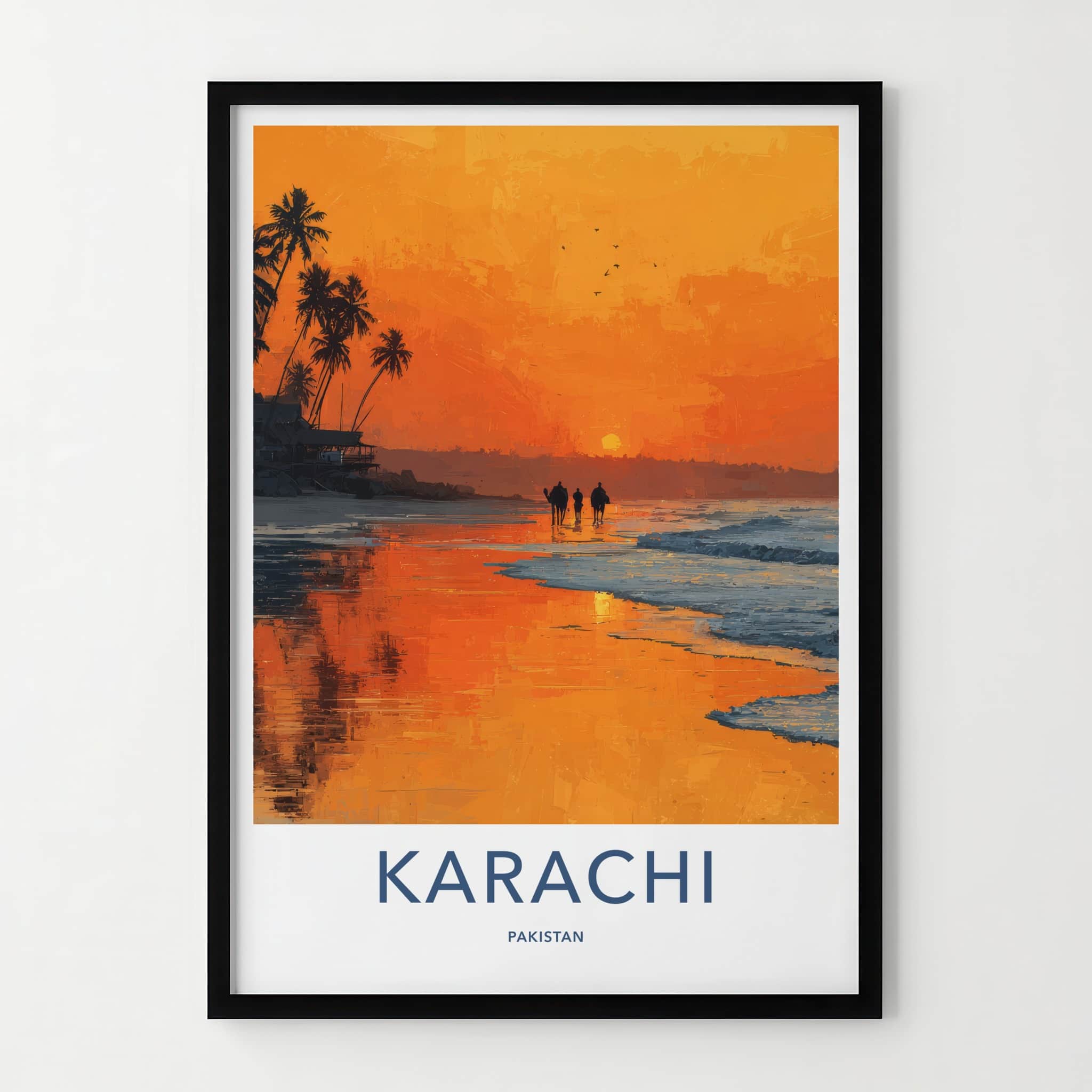 Karachi Poster - Pakistan Travel Art - Sunset Beach Camels Home Decor