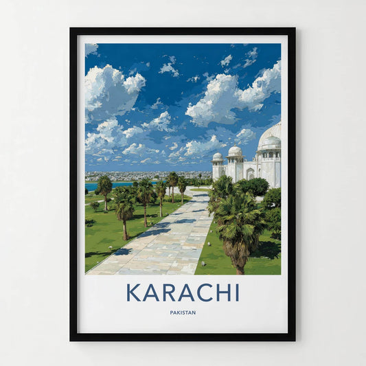 Karachi Poster - Pakistan Travel Art - White Dome Building Home Decor