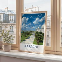 Karachi Poster - Pakistan Travel Art - White Dome Building Home Decor