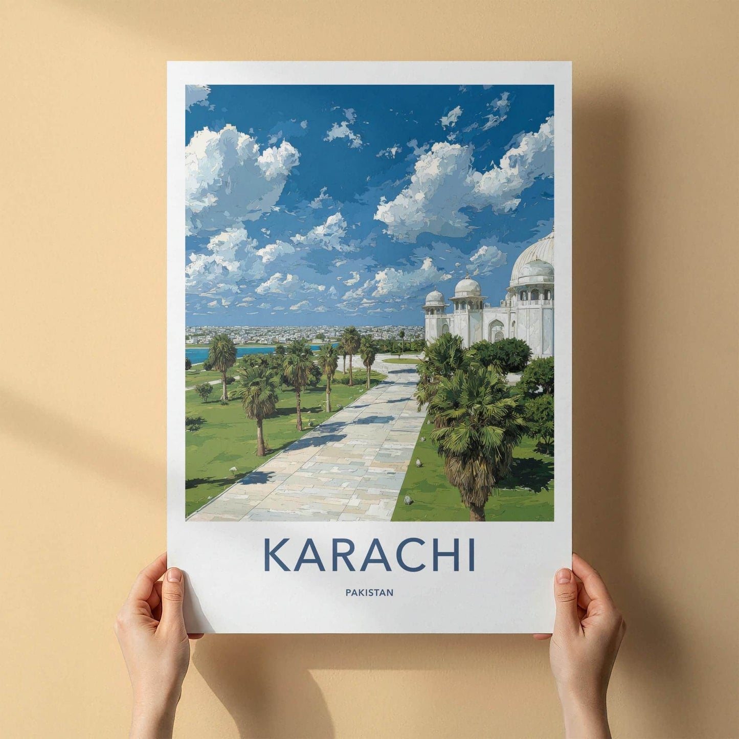 Karachi Poster - Pakistan Travel Art - White Dome Building Home Decor