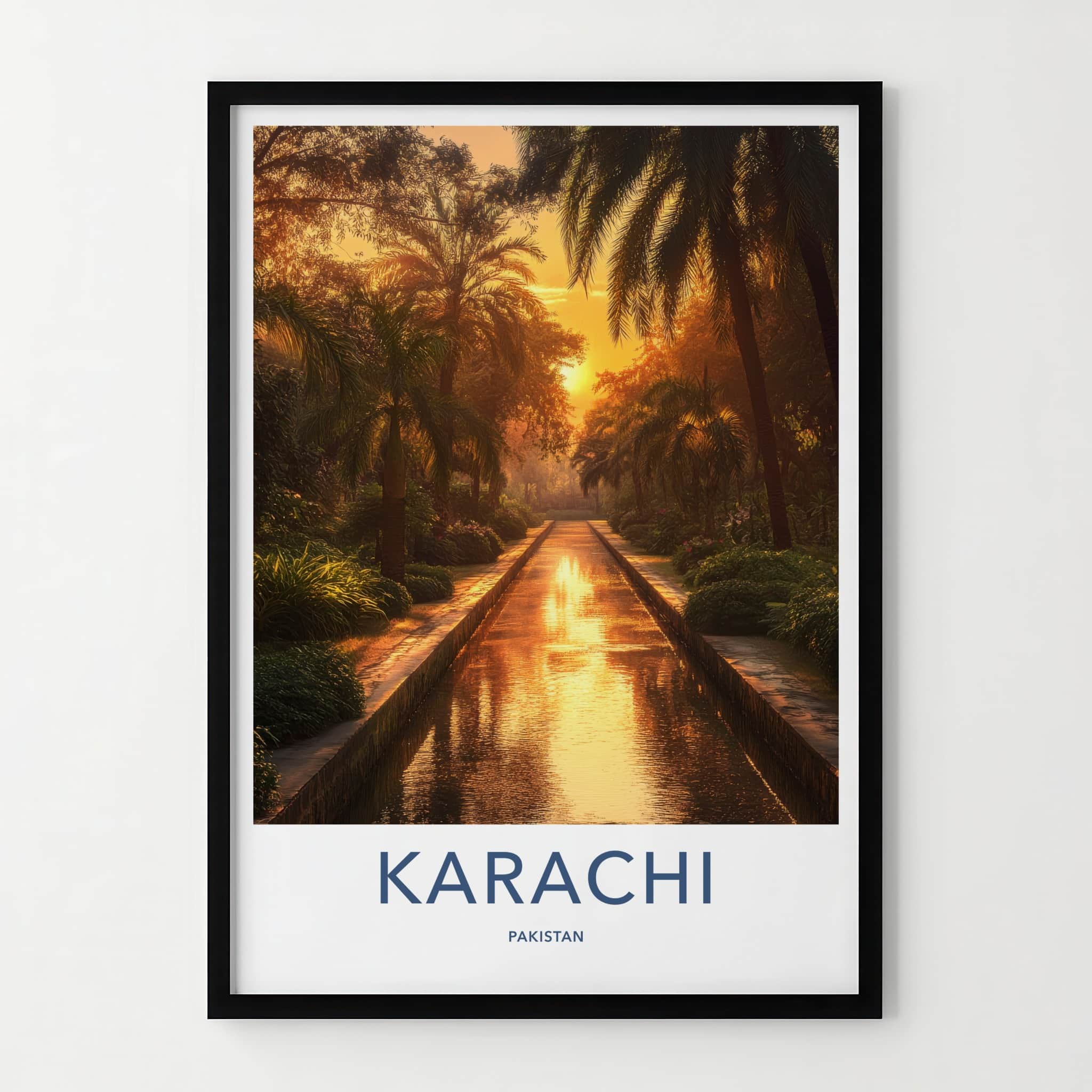 Karachi Poster - Pakistan Wall Art - Water Reflects Sunset Home Decor