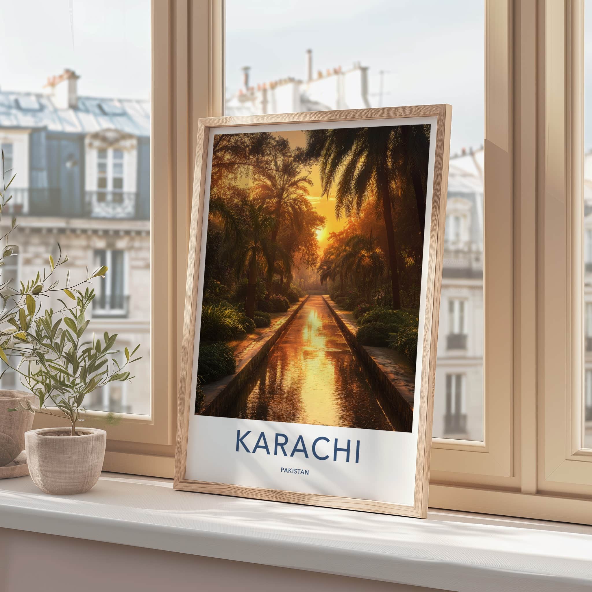 Karachi Poster - Pakistan Wall Art - Water Reflects Sunset Home Decor