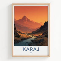 Karai Poster - Iran Framed Print - Orange Sky Mountain Framed Decor