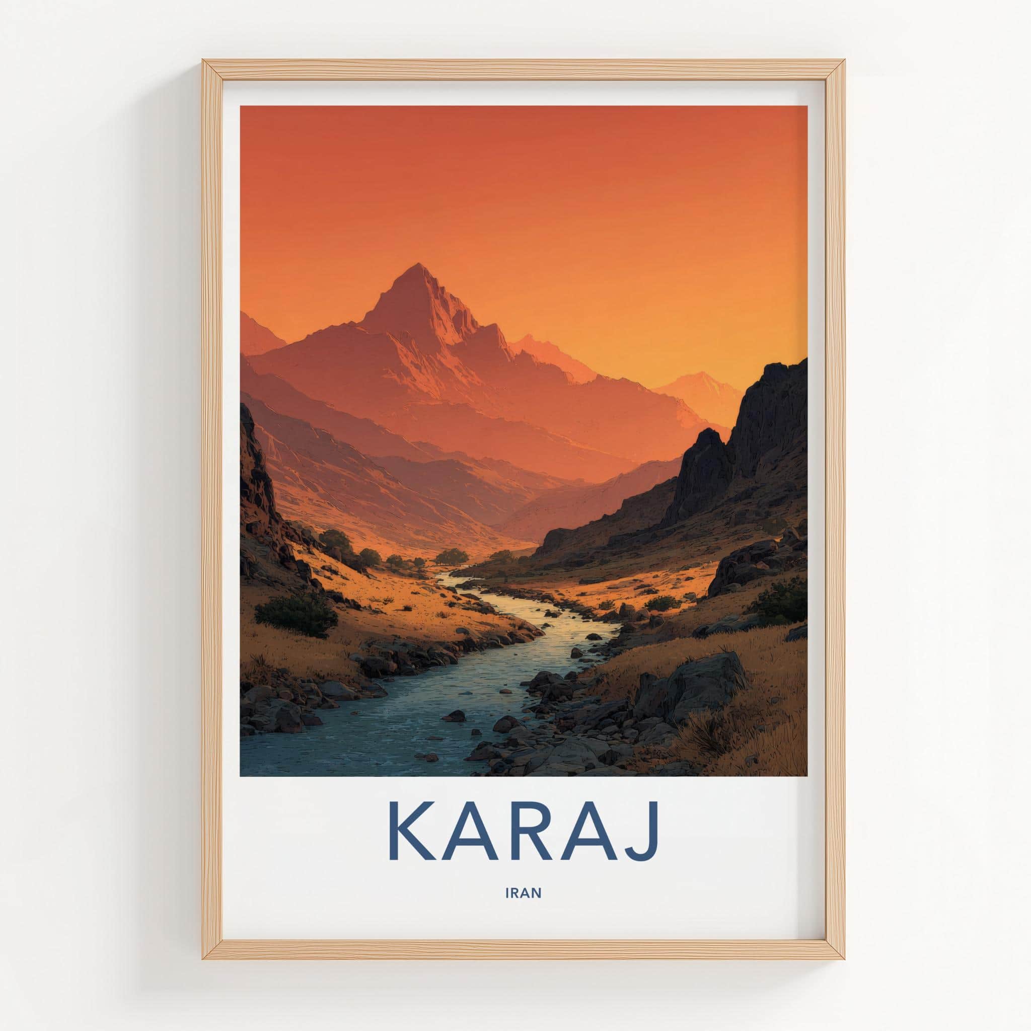 Karai Poster - Iran Framed Print - Orange Sky Mountain Framed Decor