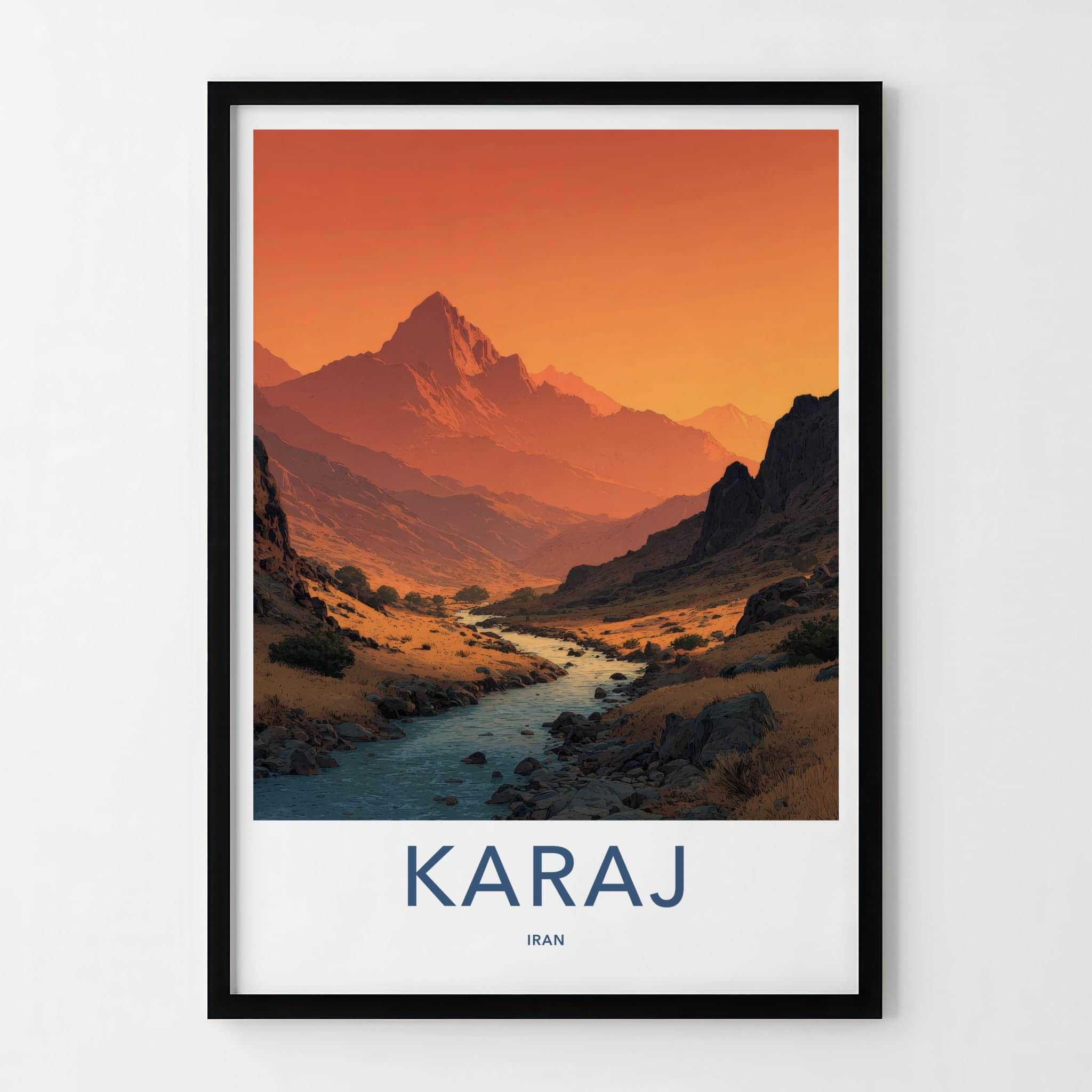 Karai Poster - Iran Framed Print - Orange Sky Mountain Framed Decor